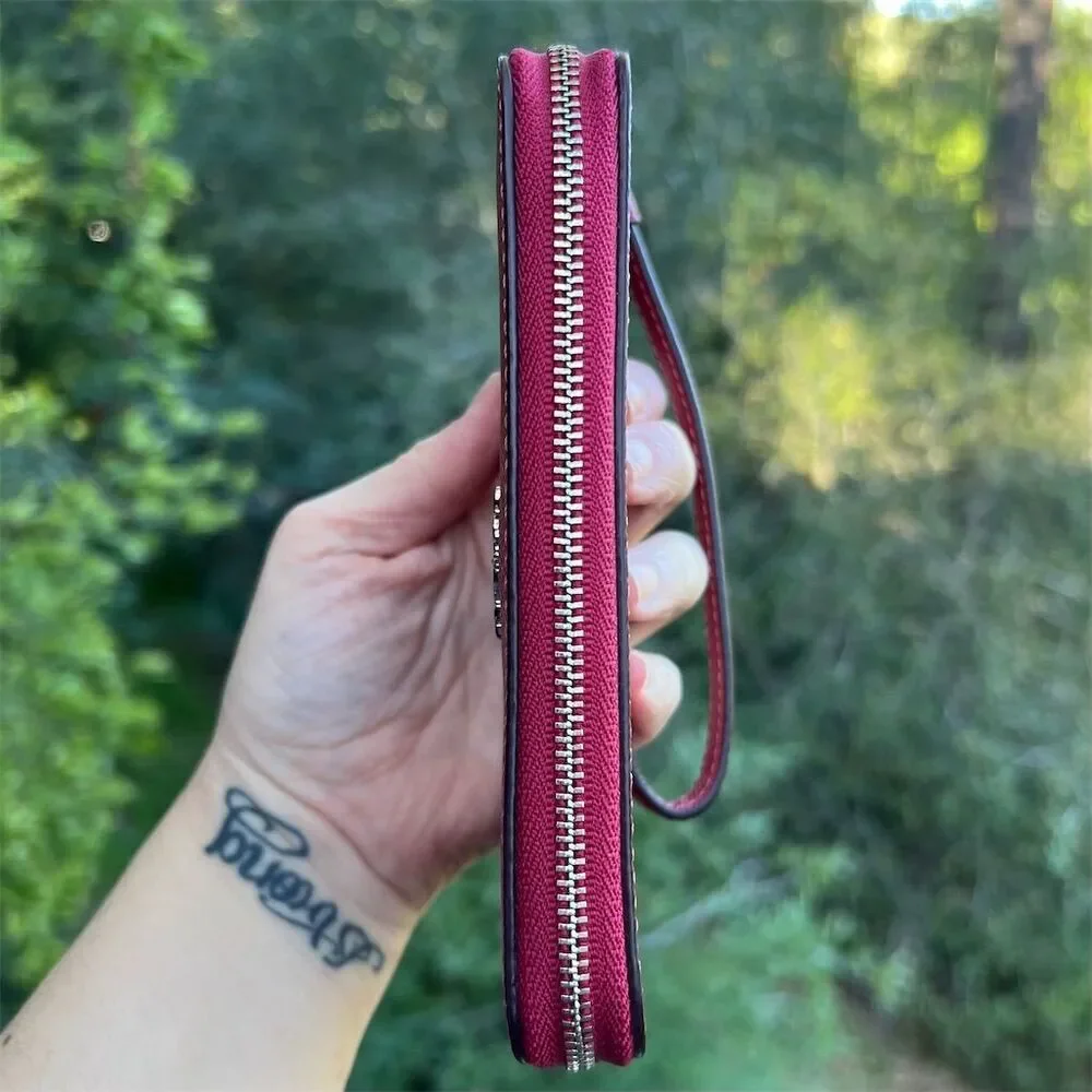 COACH Medium Wallet Red w Silver Hardware Wrist Strap Attached AUTHENTIC - Picture 8 of 10